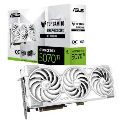 Asus TUF GAMING RTX5070 Ti BTF OC White graphics card with 16GB DDR7, RGB lighting, 2610MHz clock, PCIe5