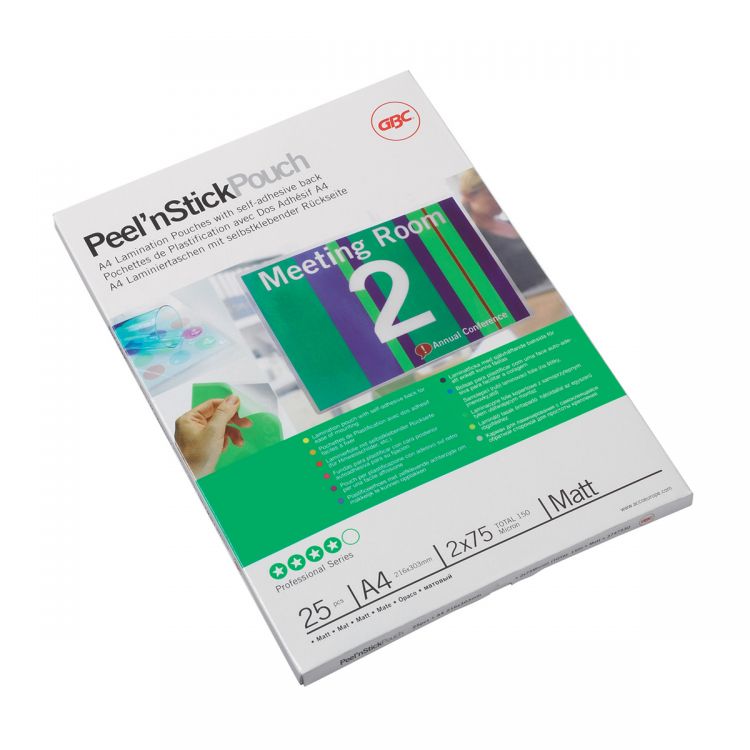 GBC 3747530 Peel n Stick Pouch Gloss A4 125 micron Pack of 25