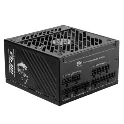 MSI 1000W fully modular ATX 3.1 power supply with PCIe 5.1, dual 12V-2x6 connectors, and 135mm fan.