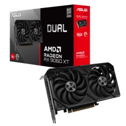Asus DUAL RX9060 XT graphics card, compact SFF-ready, 16GB DDR6, HDMI, dual DisplayPort, 3250MHz clock speed.