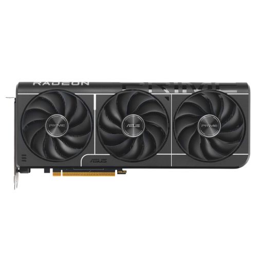 Asus PRIME RX9070 EVO OC graphics card with 16GB DDR6, HDMI, 3 DisplayPorts, compact design, and 2610MHz clock speed