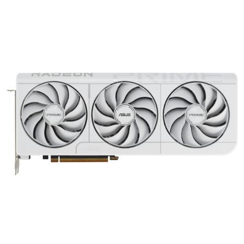 Asus PRIME RX9070 XT White OC graphics card with 16GB DDR6, 3030MHz clock, HDMI, and 3 DisplayPorts