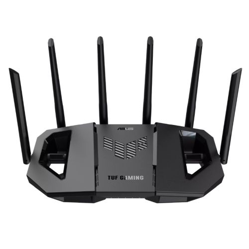 Asus TUF Gaming BE9400 Wi-Fi 7 gaming router with 4x 2.5G ports, USB, and extendable design