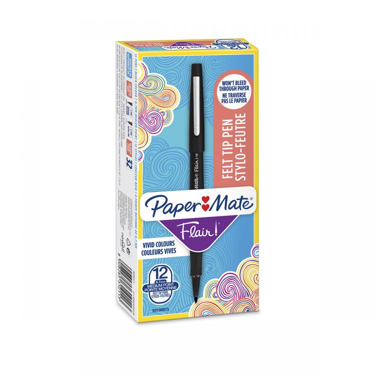 Paper Mate S0190973 Flair Pen 0.7 - 1mm Medium Tip Black Ink Box of 12