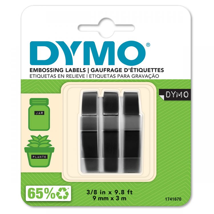 Dymo S0847730 White on Black Embossing Tape Pack of 3