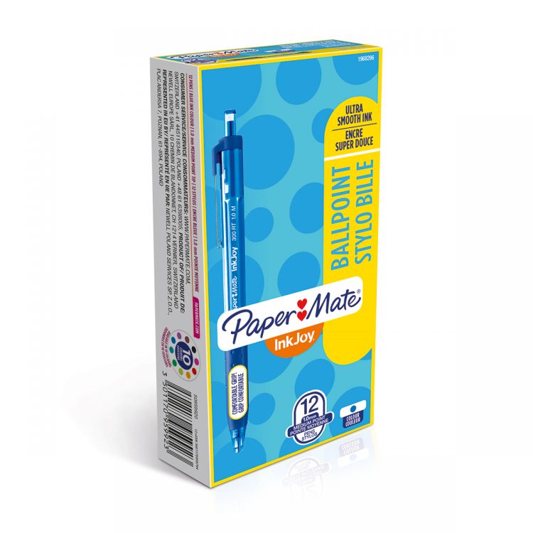 Paper Mate S0959920 Inkjoy 300 Retractable Pen Medium Tip Blue Box of 12