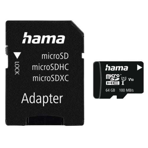 Hama 64GB MicroSDXC Card Class 10 UHS-I 100MB/s + SD Adapter