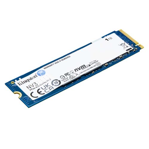 Kingston 1TB NV3 M.2 NVMe SSD, 2280 PCIe4, featuring sleek black design and high-speed 6000/4000 MB/s performance