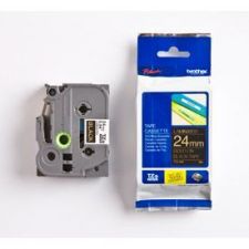 Brother TZE354 gold on black glossy label tape, 8M length, 24mm width for durable labeling.