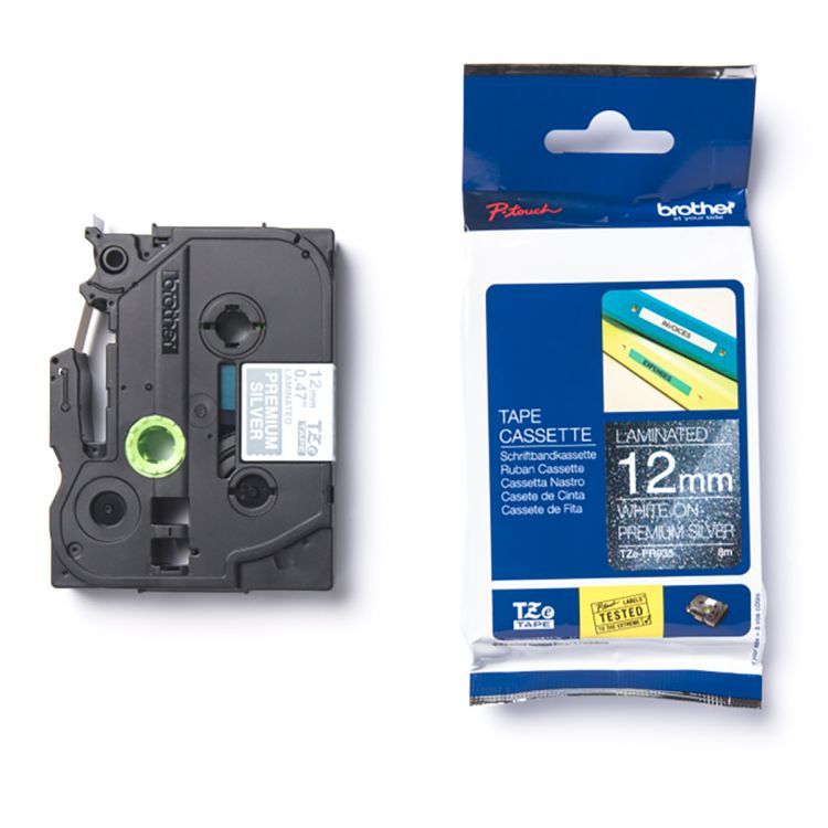 Brother TZE-PR935 White on Silver 8M x 12mm Premium Tape