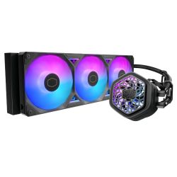 Cooler Master MasterLiquid 360 Atmos II ARGB CPU cooler with dual chamber design and low profile pump in black