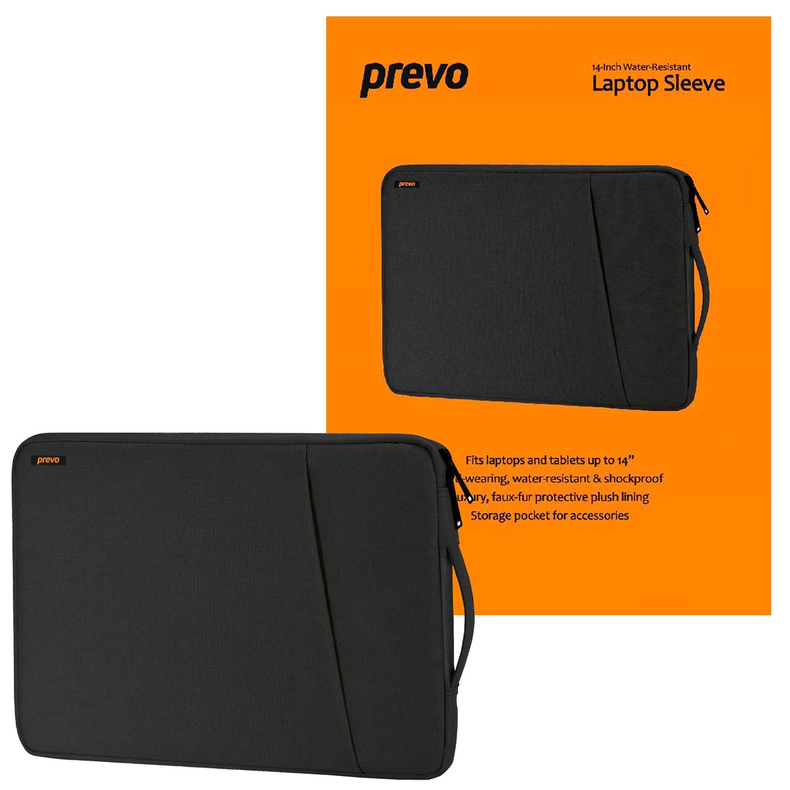 Prevo 14 Inch Laptop Sleeve - Water-Resistant Polyester, Black