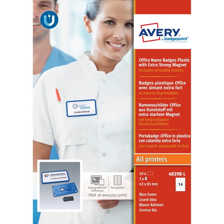 Avery 4839B-L Office Name Badges 81 x 43mm Blue