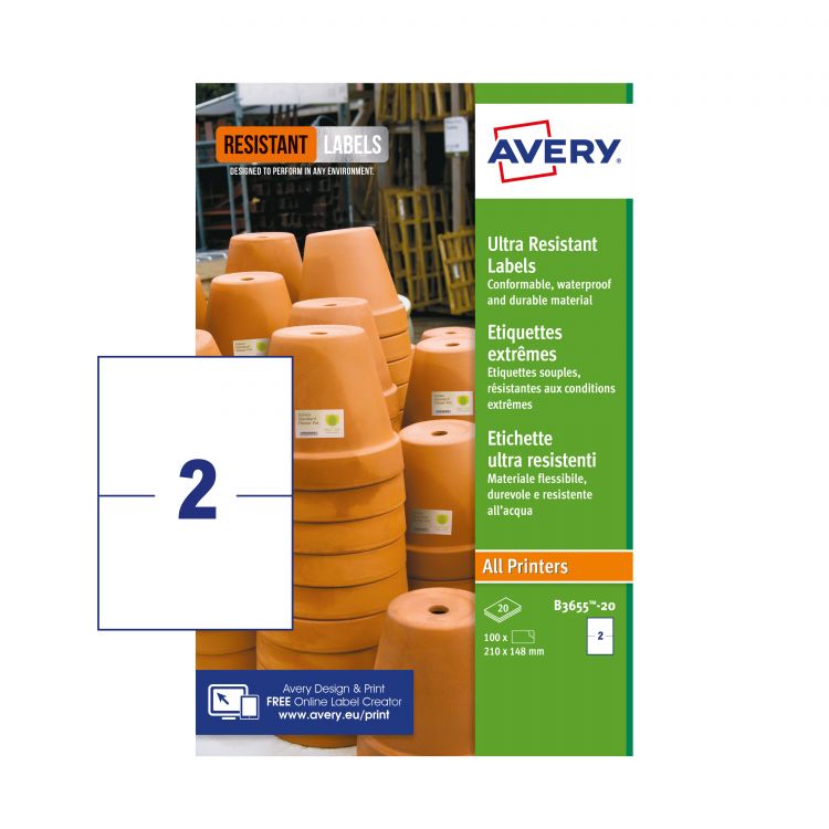 Avery B3655-20 Ultra Resistant Labels 50 sheets - 2 Labels per Sheet