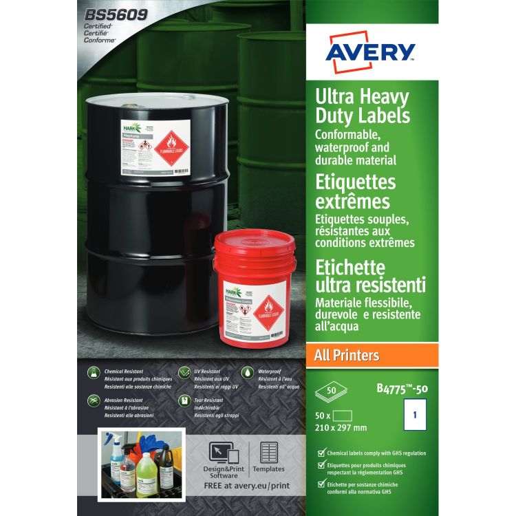 Avery B4775-50 Ultra Resistant Labels 50 sheets - 1 Labels per Sheet