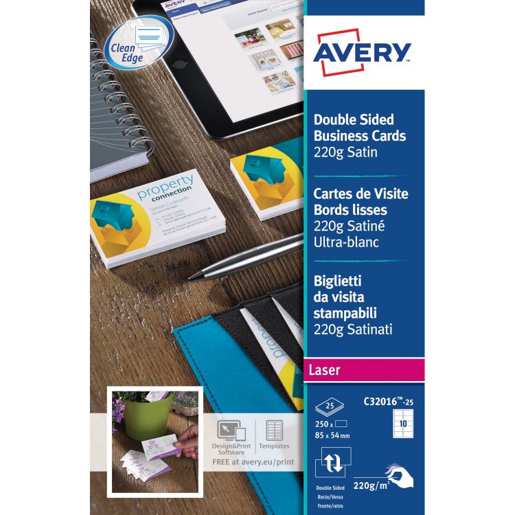 Avery C32016-25 85 x 54mm Business Cards - 25 sheets - 10 cards per Sheet