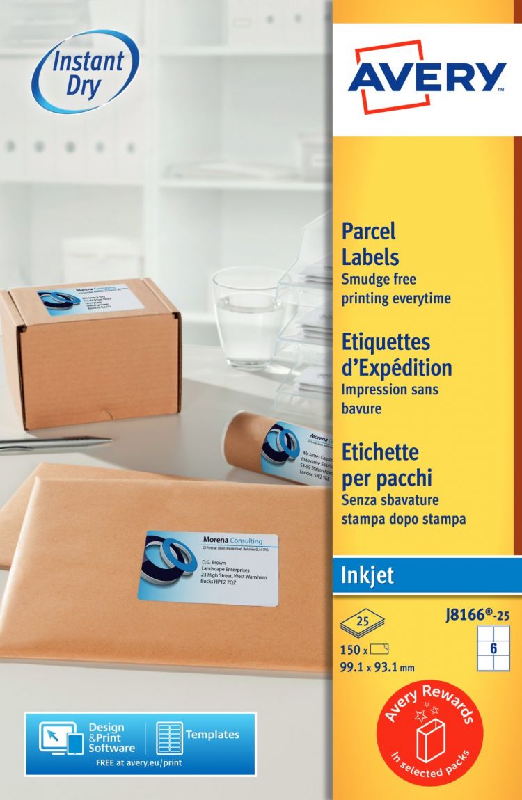 Avery J8166-25 Parcel Labels 25 sheets - 2 Labels per Sheet