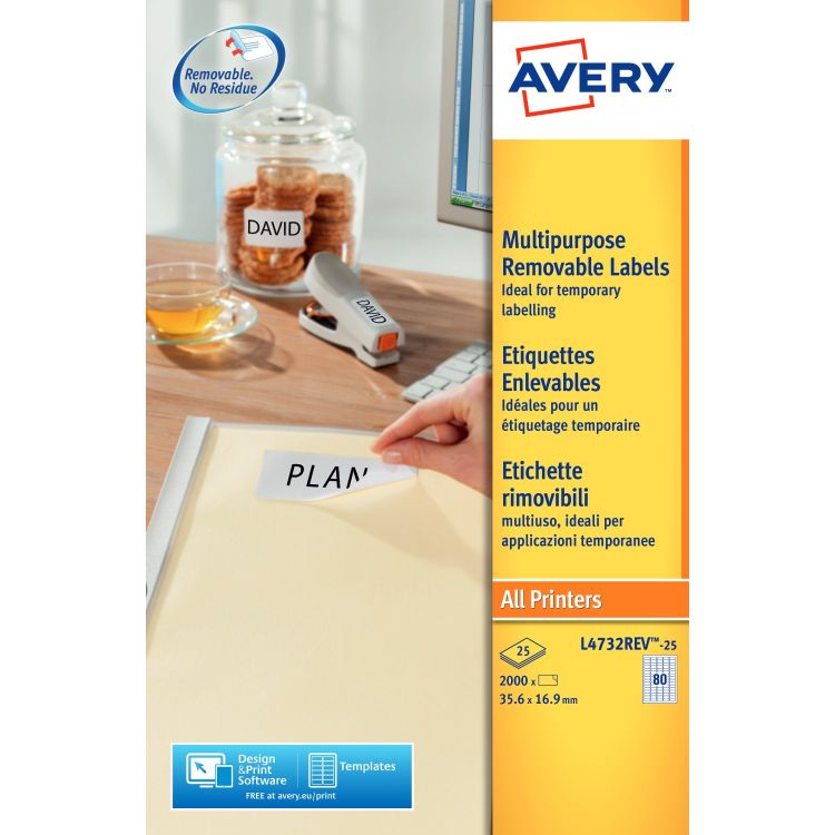 Avery L4732REV-25 35.6 x 16.9mm Mini Multipurpose Labels 25 Sheets - 80 Labels per Sheet