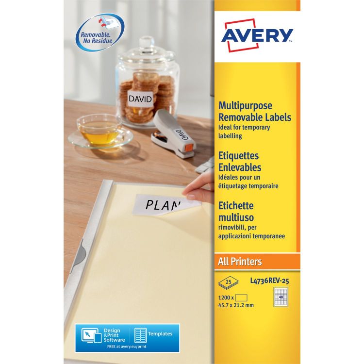 Avery L4736REV-25 45.7 x 21.2mm Mini Multipurpose Labels 25 Sheets - 48 Labels per Sheet