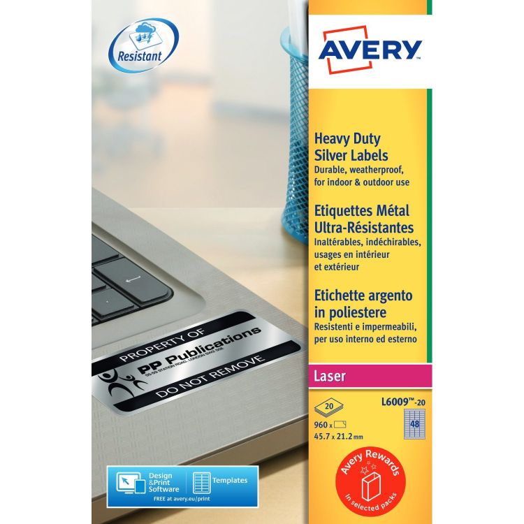 Avery L6009-20 Resistant Labels 20 sheets - 48 Labels per Sheet
