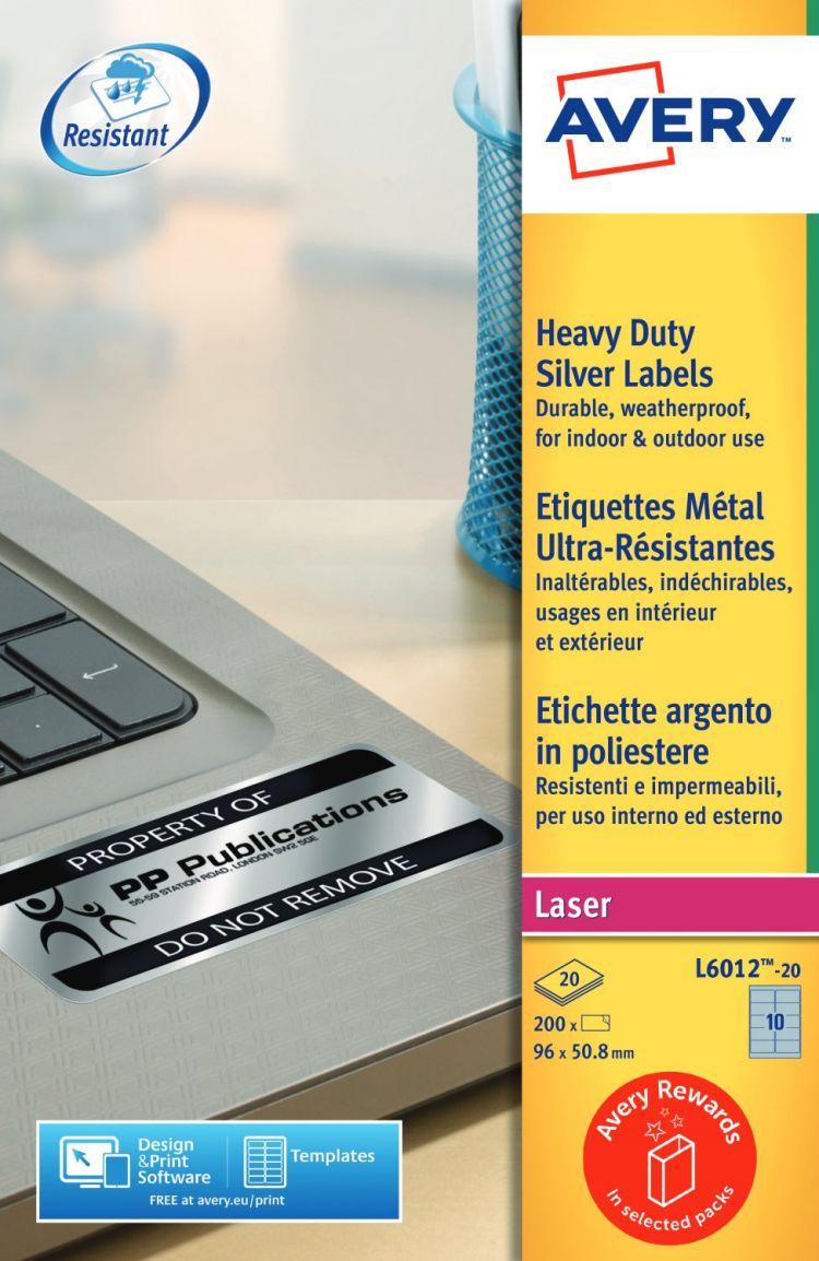 Avery L6012-20 Resistant Labels 20 sheets - 10 Labels per Sheet