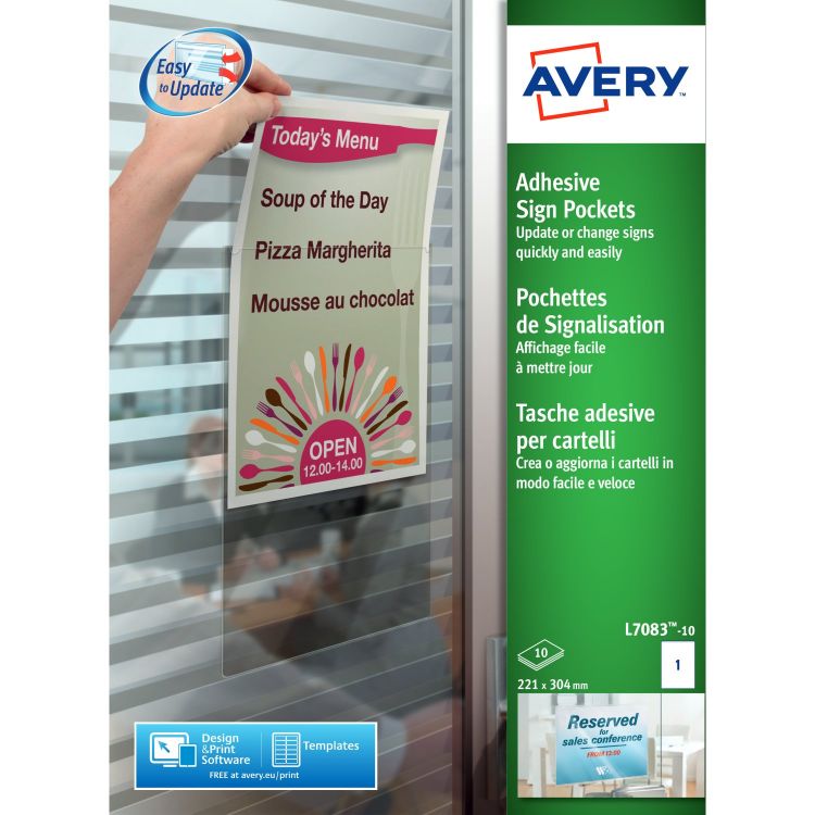 Avery L7083-10 221 x 304mm Sign Pockets 10 Sheets - 1 Pocket per sheet