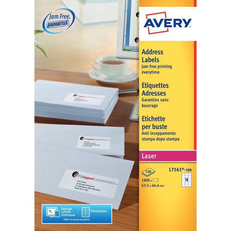 Avery L7161-100 Address Labels 100 sheets - 18 Labels per Sheet