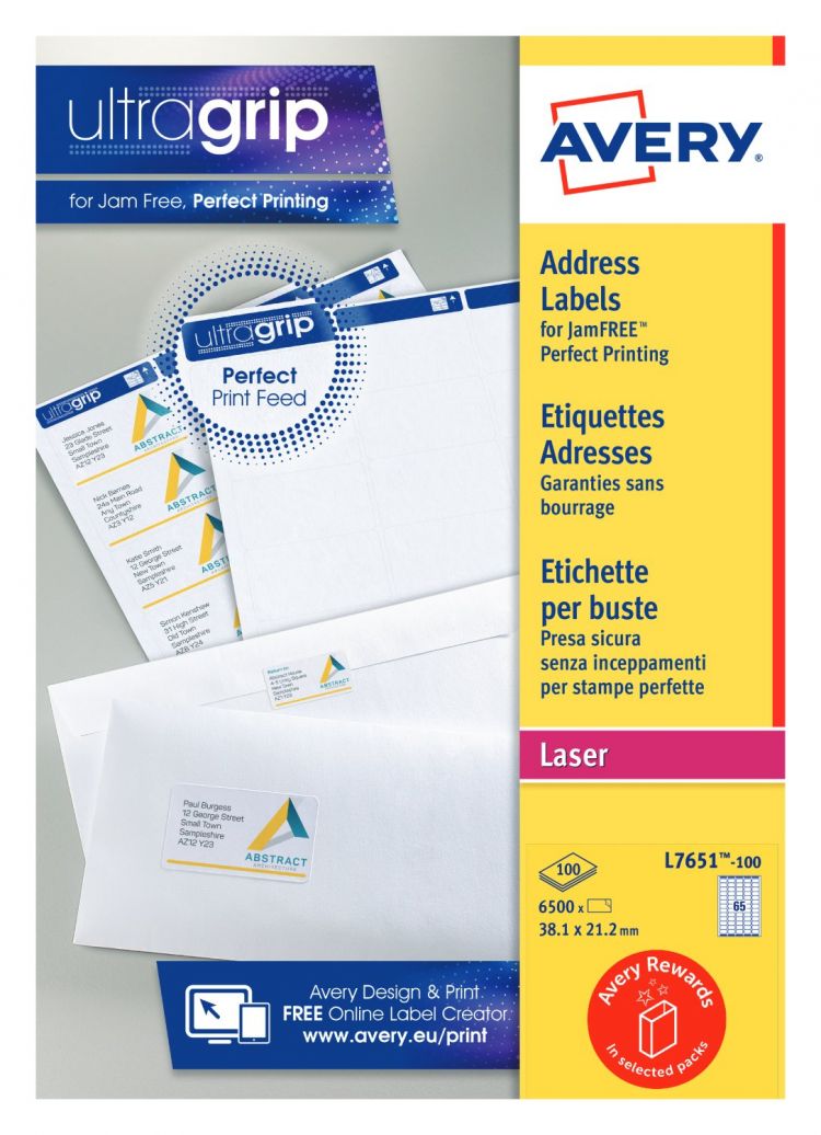 Avery L7651-100 Mini Address Labels 100 sheets - 65 Labels per Sheet