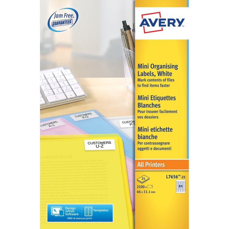 Avery L7656-25 46 x 11.1mm Mini Multipurpose Labels 25 Sheets - 84 Labels per Sheet