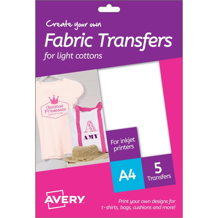 Avery MD1001 210 x 297mm White Fabric Transfers 5 Sheets