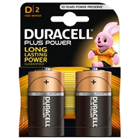 Duracell Plus Power D Alkaline Batteries - 15000mAh, Pack of 2