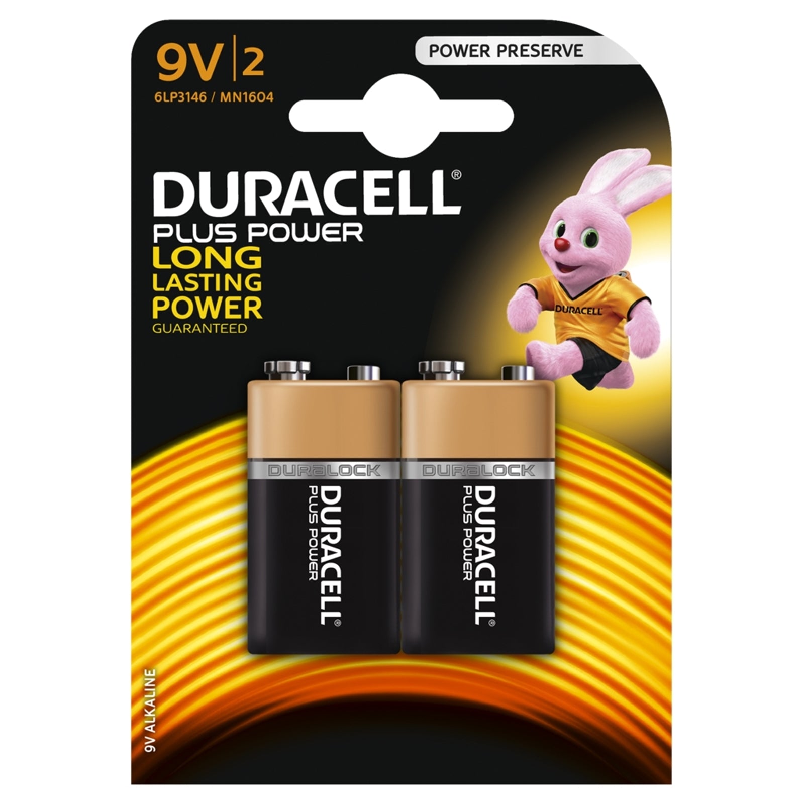 Duracell Plus Power 9V Alkaline Battery 550mAh - 2 Pack