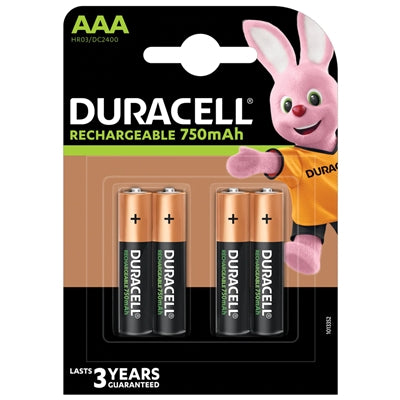 Duracell Rechargeable AAA Batteries 750mAh NiMH - 4 Pack