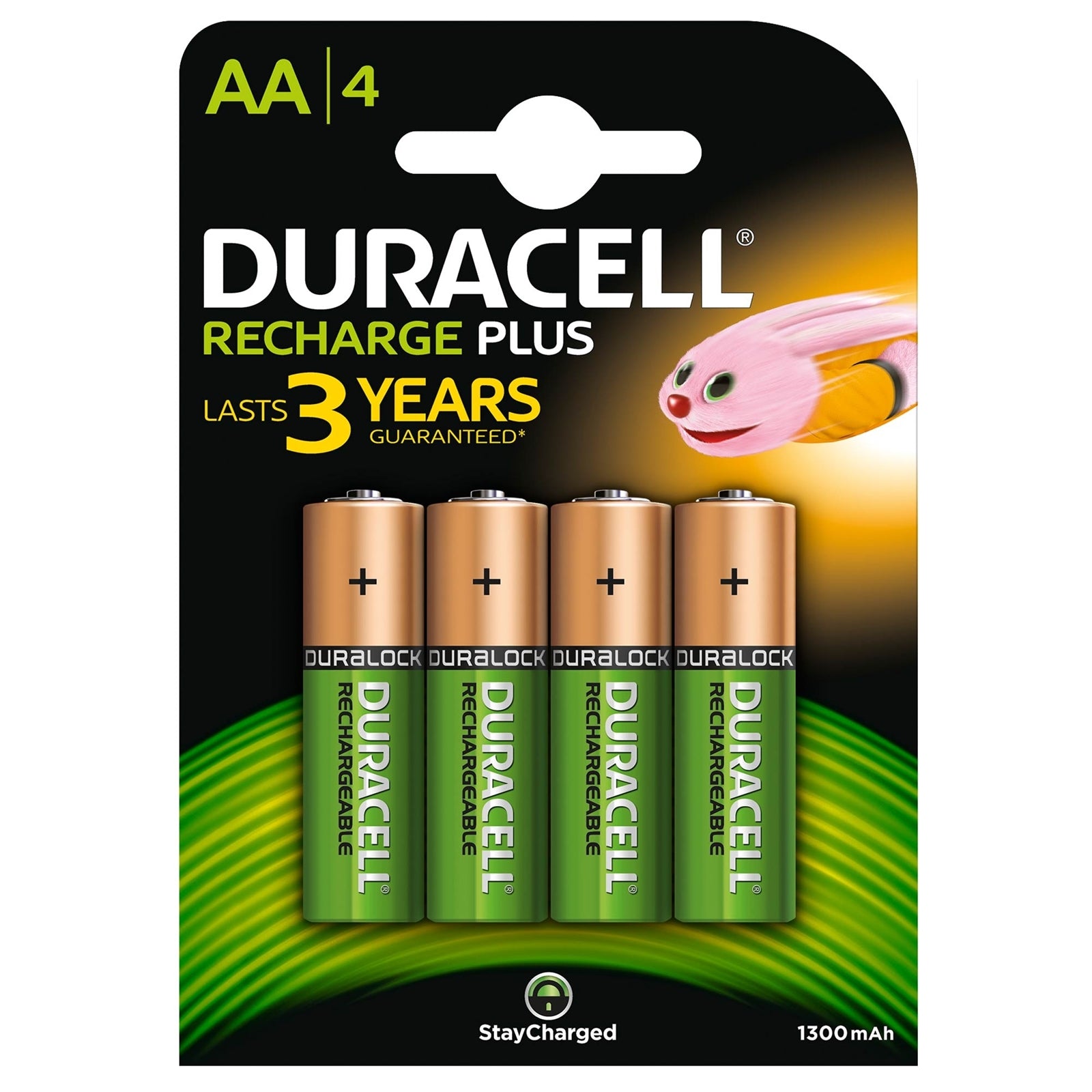 Duracell Recharge Plus AA 1300mAh Rechargeable Batteries - 4 Pack