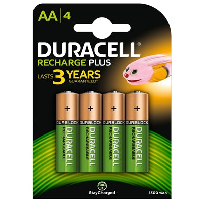 Duracell Recharge Plus AA 1300mAh Rechargeable Batteries - 4 Pack
