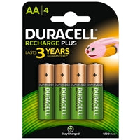 Duracell Recharge Plus AA 1300mAh Rechargeable Batteries - 4 Pack