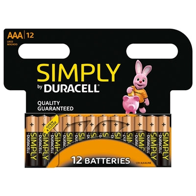 Duracell Simply AAA Alkaline Batteries 12 Pack - 1000mAh