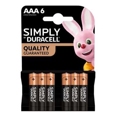 Duracell Simply AAA Alkaline Batteries 6 Pack 1000mAh