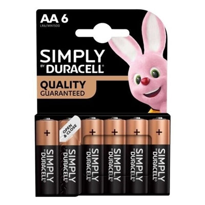 Duracell Simply AA Alkaline Batteries 6 Pack 1500mAh