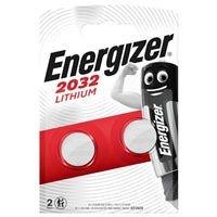 Energizer CR2032 lithium coin cell batteries pack of 2, featuring a red and white design.