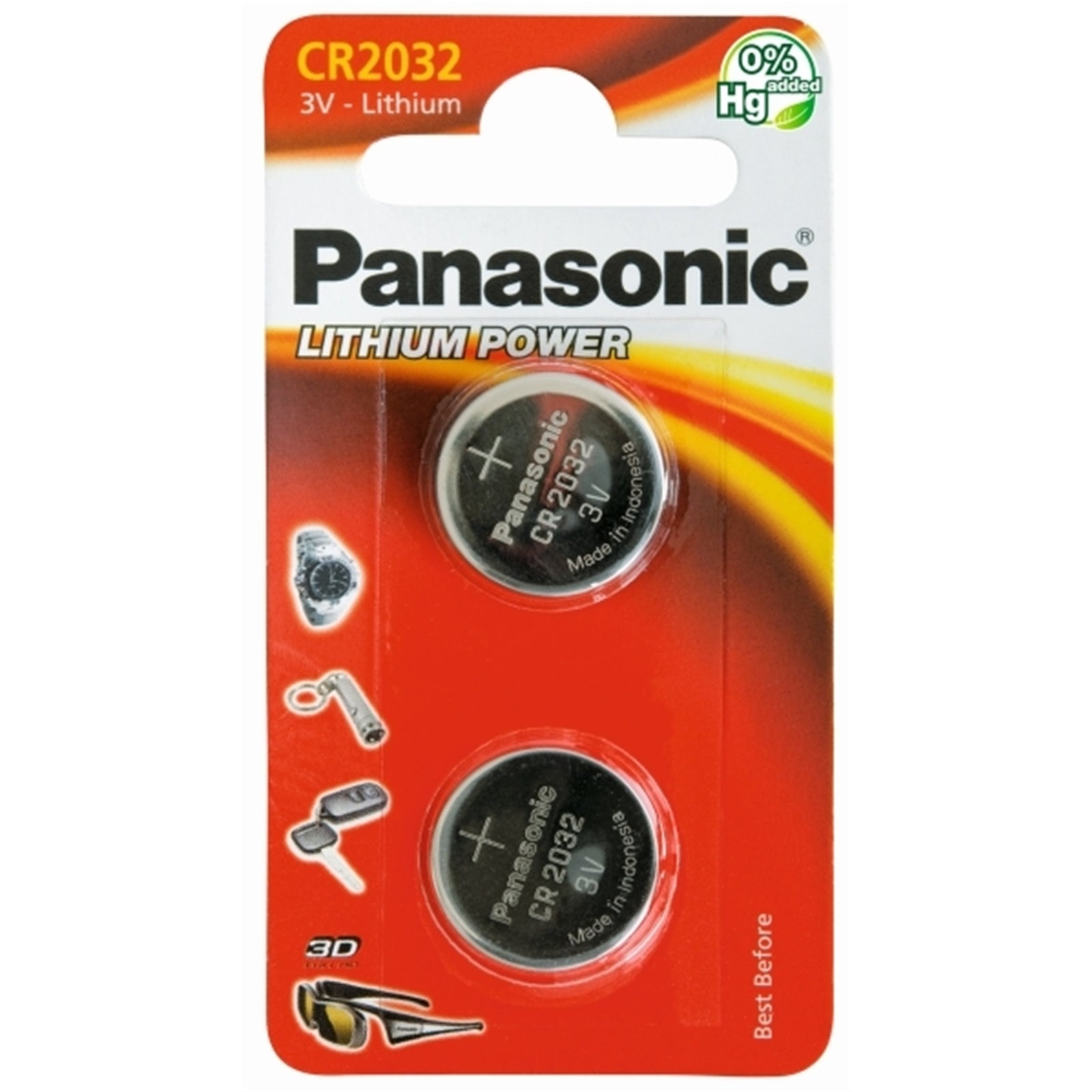 Panasonic CR2032 3V Lithium Coin Cell Battery 220mAh - 2 Pack