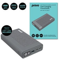 Prevo 100W USB-C Power Bank 20000mAh - Dual Port Fast Charging