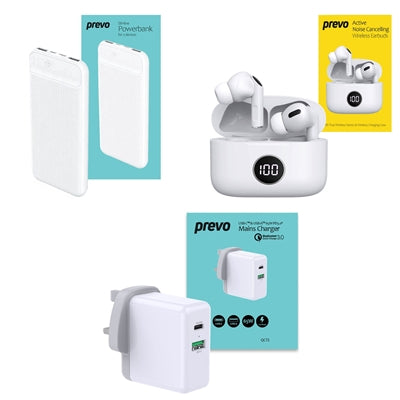 Prevo Travel Bundle - ANC Earbuds, 10000mAh Powerbank & 65W Charger