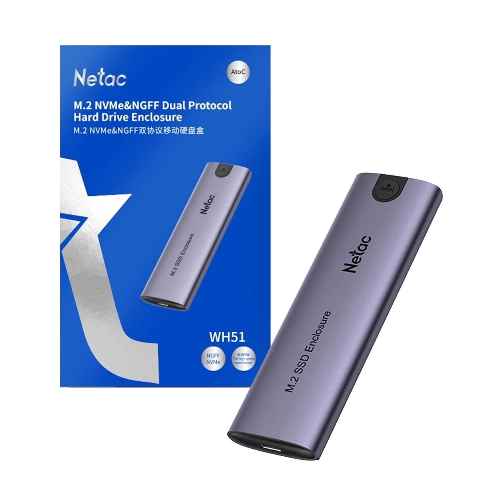 Netac M.2 NVMe SATA Aluminum Enclosure 10Gbps USB 3.1 Type-C
