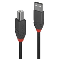 Black USB-A to USB-B 2.0 cable, 5m length, 480Mbps speed, by LINDY, featuring durable connectors.
