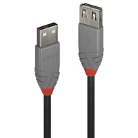 LINDY 36703 2m USB 2.0 Type A extension cable in black with gray and red connectors.