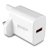 LINDY 18W USB-A Fast Charger White UK Plug Level 6 Efficiency