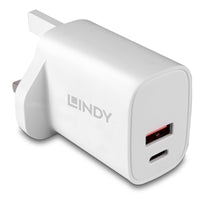 LINDY 20W Dual USB-C Wall Charger - PD 3.0 Fast Charge White UK