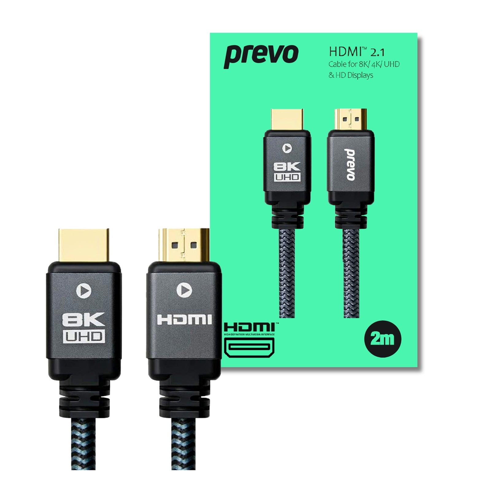Prevo HDMI 2.1 Cable 2m - 8K 60Hz 4K 120Hz 48Gbps Gold-Plated