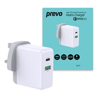 Prevo QC72 65W Dual-Port USB-C Wall Charger - PD 3.0 & QC 3.0